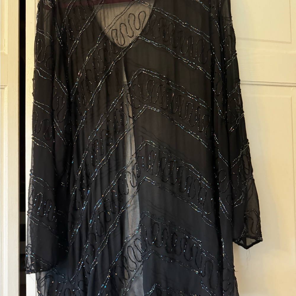 Black beaded sheer topper by Signature, Size 1X